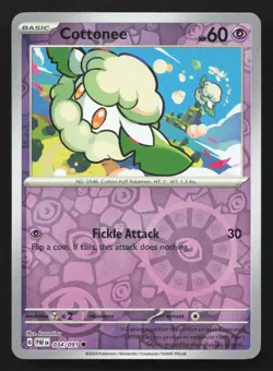 Pokemon Cottonee Reverse Holo Common SV: Paldean Fates 034/091 NM - Image 1