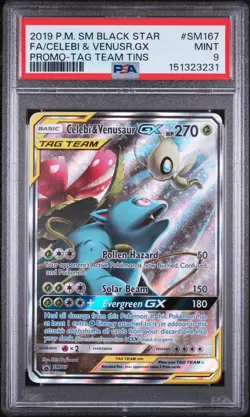 2019 Pokemon Black Star Promo Celebi & Venusaur Gx Tag Team #SM167 PSA 9 - Image 1