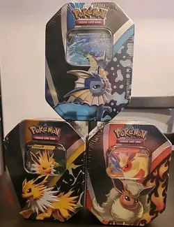 Pokemon TCG Jolteon V Flareon V Vaporeon V Tins Set Of 3 Eeveelutions Sealed 820650829055 - Image 1