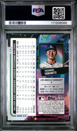2024 Topps Cosmic Chrome Yoshinobu Yamamoto REFRACTOR PSA 9 #125 📈📈 - Image 2