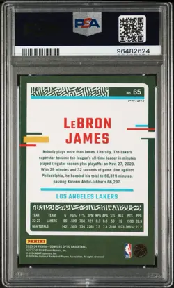 2023-24 Panini Donruss Optic LeBron James #65 Holo Prizm PSA 10 Lakers - Image 2