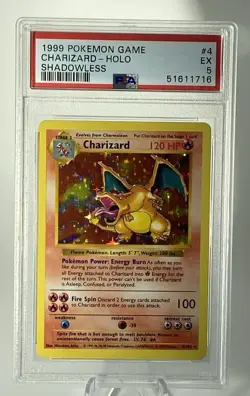 1999 Pokemon Charizard 4/102 Shadowless Holo - PSA 5 - Image 1