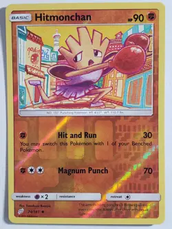REVERSE HOLO Hitmonchan 74/181 - Team Up Pokemon Card - Tomokazu Komiya Art - Image 1