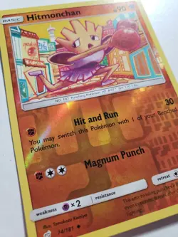 REVERSE HOLO Hitmonchan 74/181 - Team Up Pokemon Card - Tomokazu Komiya Art - Image 2