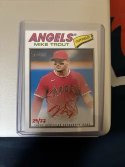 Topps Heritage Mike Trout Real One Autograph Red Ink /77 Angels Baseball Card - Image 1