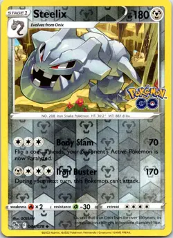 Steelix 044/078 Uncommon Pokemon GO Pokemon Reverse Holo LP - Image 1