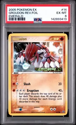 2005 POKEMON EX EMERALD #14 GROUDON-REV.FOIL EMERALD PSA 6 EX-MT Stamped - Image 1