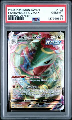 2023 POKEMON SWORD & SHIELD CROWN ZENITH #102 FULL ART/RAYQUAZA VMAX PSA 10 - Image 1