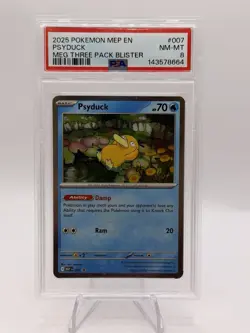 2025 Pokemon MEP EN Psyduck MEG Three Pack Blister #007 PSA 8 NM-MT - Image 1