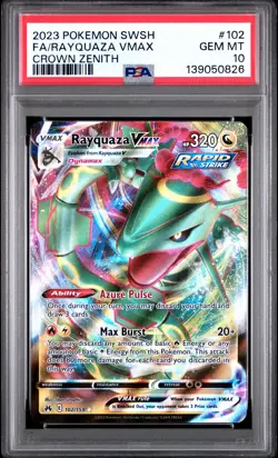 2023 POKEMON SWORD & SHIELD CROWN ZENITH #102 FULL ART/RAYQUAZA VMAX PSA 10 - Image 1