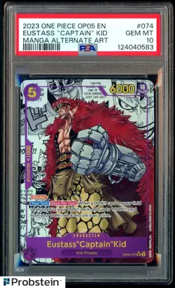 2023 One Piece EN OP05 Eustass "Captain" Kid Manga Alternate Art #074 PSA 10 - Image 1