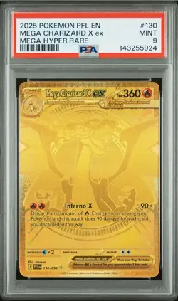 PSA 9 MINT Pokemon Mega Charizard X ex Gold 130/094 Phantasmal Flames English - Image 1