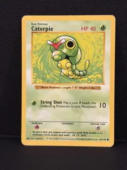 Caterpie 45/102 Shadowless Base Set Common 1999 English Pokemon TCG WoTC - Image 1