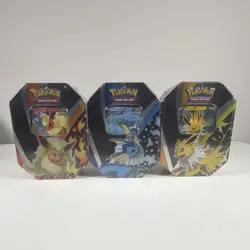Pokemon TCG 2021 Eevee Evolutions Tin Box Set Flareon Vaporeon Jolteon 3 Sealed - Image 1