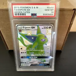 2019 Pokemon S&M Full Art Espeon GX Hidden Fates #SV60 Gem Mint PSA 10 - Image 1