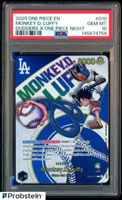 2025 One Piece EN Monkey D Luffy Dodgers x One Piece Night #010 PSA 10 - Image 1