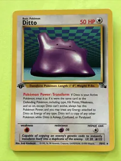 Pokemon TCG Ditto Fossil 18, Regular 1st Edition Rare Card - Image 1