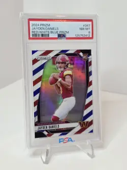 2024 Panini Prizm Football Jayden Daniels Red White Blue Prizm RC #347 PSA 8 - Image 1