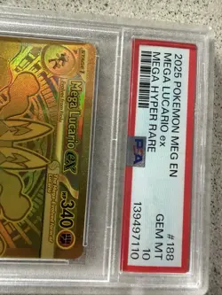 Pokemon 2025 Mega Lucario ex 188 Gold Hyper Rare Mega Evolution English PSA 10 - Image 3