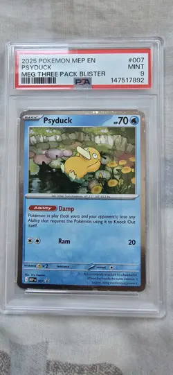 Pokemon TCG Psyduck Mega Evolution Promo Card #007 Cosmo Holo - PSA 9 - Image 1