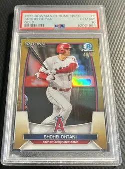 2023 Shohei Ohtani 40/50 PSA 10 Bowman Chrome NSCC Gold Refractor #2 Angels SSP - Image 1