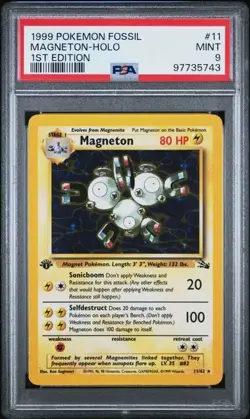 PSA 9 MINT 1999 POKEMON FOSSIL #11 MAGNETON-HOLO 1ST EDITION Trading Card - Image 1