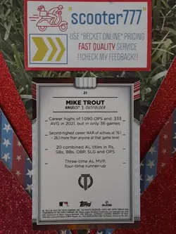 2022 Topps Tribute~#21⭐MIKE TROUT⭐《"GREEN" Refractor》#/99~ANGELS Future HOF🔐 - Image 2