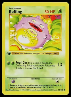 Pokemon Card - Koffing 1st Edition Base Set Shadowless 51/102 - Image 1
