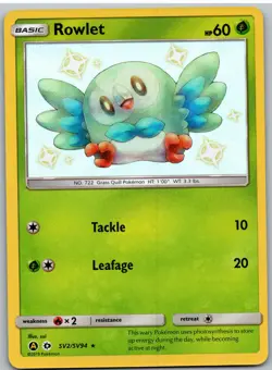 Rowlet SV2/SV94 Shiny Rare Hidden Fates Shiny Vault Pokemon NM - Image 1