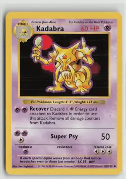 Kadabra 32/102 Uncommon Base Set Shadowless Pokemon NM - Image 1