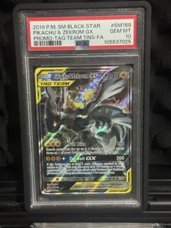 2019 POKEMON SM BLACK STAR PROMO #SM168 FULL ART/PIKACHU & ZEKROM GX PSA 10 - Image 1