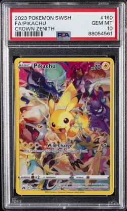 2023 POKEMON SWORD & SHIELD CROWN ZENITH #160 FULL ART/PIKACHU PSA 10 - Image 1
