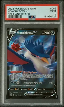 PSA MINT 9 2022 POKEMON SWORD & SHIELD BRILLIANT STARS #088 HONCHKROW V BRILLIAN - Image 1