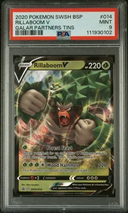 PSA 9 2020 POKEMON SWSH BLACK STAR PROMO #014 RILLABOOM V GALAR PARTNERS TINS - Image 1