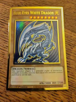 Blue-Eyes White Dragon 1st Run Yugioh Card - Holographic Rare Golden Card Konami - Image 1