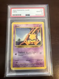 1999 Pokemon Base Set Unlimited #43 Abra Gem Mt PSA 10 - Image 1