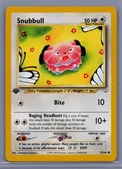 Snubbull 1st Edition 55/64 Common Neo Revelation Pokemon Vintage WOTC NM 2001 - Image 1