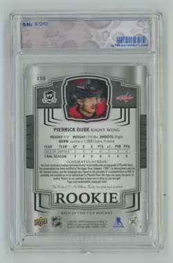 2024-25 Upper Deck The Cup Rookie Auto Patch /249 Pierrick Dube Rookie Auto - Image 2