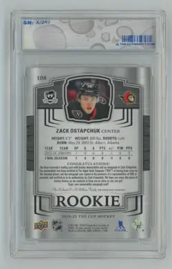 2024-25 Upper Deck The Cup Rookie Auto Patch /249 Zack Ostapchuk Rookie Auto - Image 2