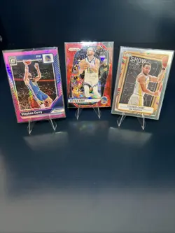 Steph Curry 3 Card Color & Insert Lot, Show & Tell, Pink Prizm, Red Ice Warriors - Image 1