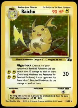 Raichu 14/62 Fossil Holo Rare MP Pokemon 1999 - Image 1