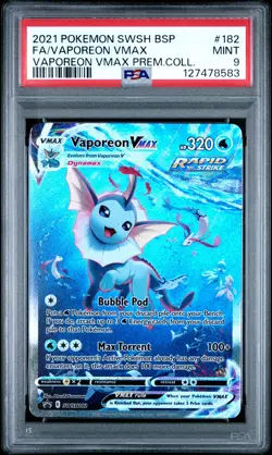 2021 POKEMON SWSH BLACK STAR PROMO #182 FULL ART/VAPOREON VMAX PSA 9 - Image 1