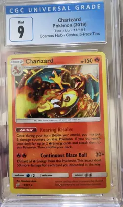 Pokemon 2019 Charizard 14/181 Cosmos Holo Costco 5-Pack Tins Team Up CGC 9 - Image 1