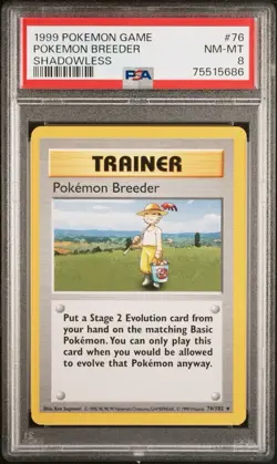 1999 Pokemon Game Base Set Shadowless Pokemon Breeder 76/102 Psa 8 - Image 1