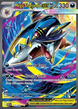 Mega Sharpedo ex Pokemon card - Phantasmal Flames - SIR - sleeved straight away - Image 1