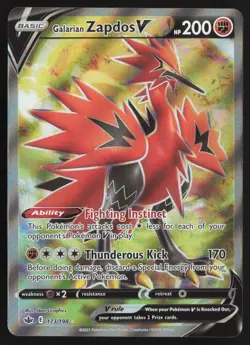 Galarian Zapdos V 173/198 Ultra Rare Chilling Reign Pokemon Near Mint - Image 1