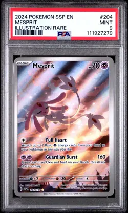 2024 POKEMON SSP EN-SURGING SPARKS ILLUSTRATION RARE #204 MESPRIT PSA 9 - Image 1