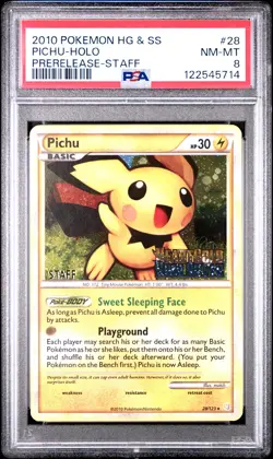2010 POKEMON HEARTGOLD & SOULSILVER PRERELEASE-STAFF #28 PICHU-HOLO PSA 8 - Image 1