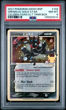 PSA 8 Greninja-Gold Star 144 Celebrations Pokemon Swsh Black Star Promo - Image 1