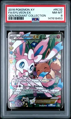 2016 POKEMON XY GENERATIONS RADIANT COLLECTION #RC32 FULL ART/SYLVEON EX PSA 8 - Image 1